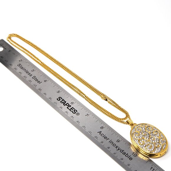 Vtg Butler Fifth Avenue Rhinestones & Enamel Gold Tone Necklace 32" Chain Locket - Picture 12 of 12